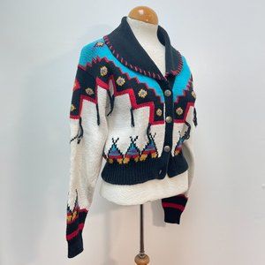 Kenny Rogers Aztec Western Ramie Blend Vintage Rodeo Cardigan